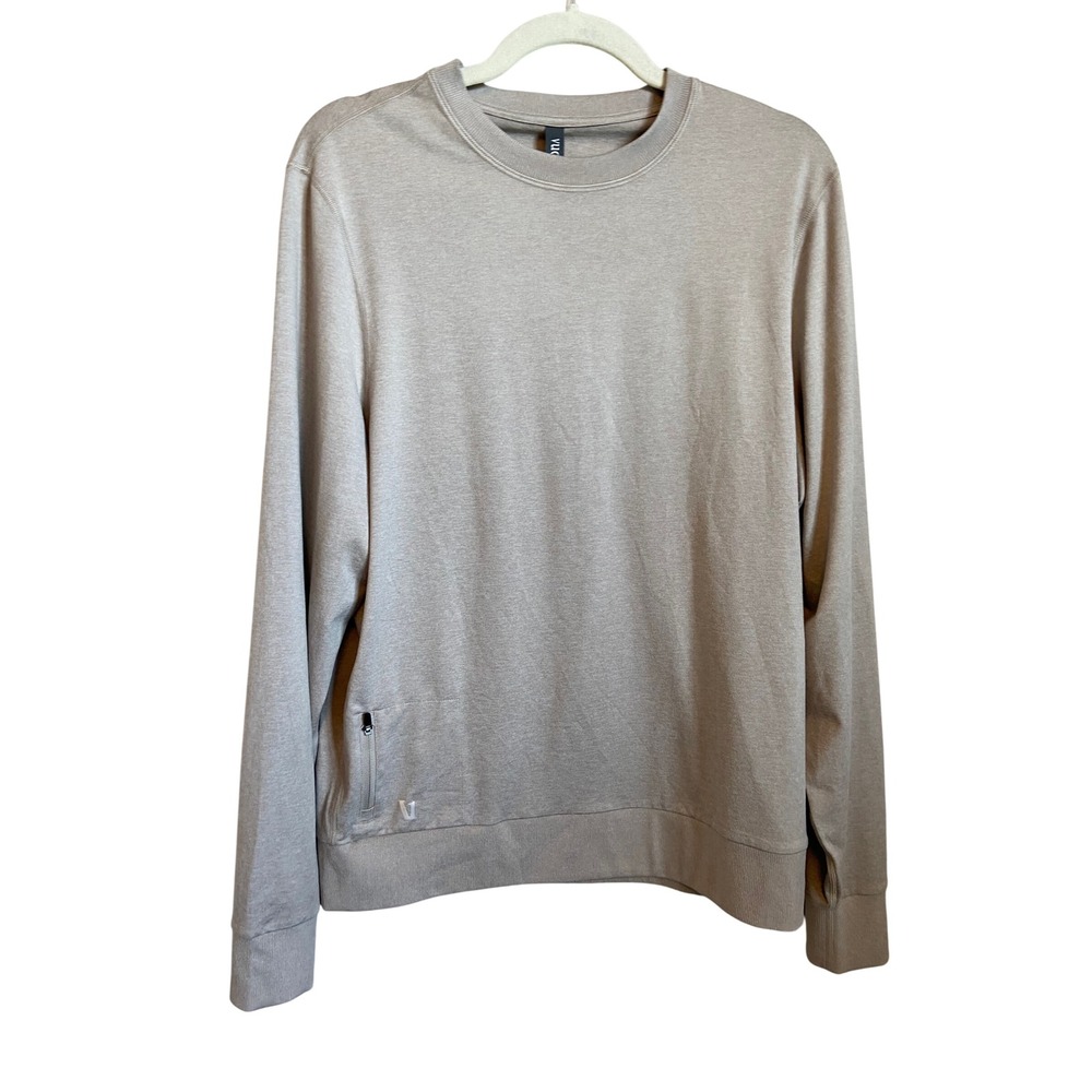 Vuori Ponto Performance Crewneck Pullover Heathered Sand Tan Mens Medium V224